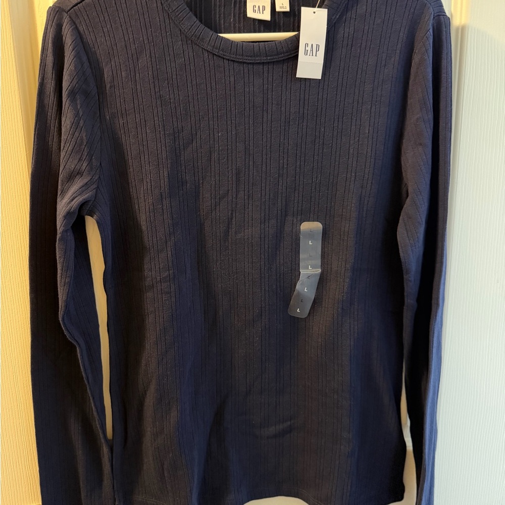 GAP Deep Blue Ribbed Crew Neck Top